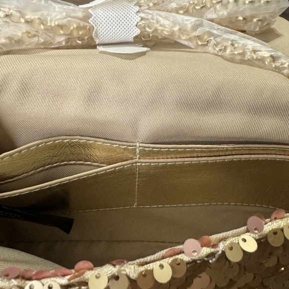 NWT Nicole Miller Evening Gold Sequin Chain Strap Crossbody Bag Clutch - Picture 5 of 6